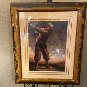 Bombay Framed Art of Golfer “Going for It”
